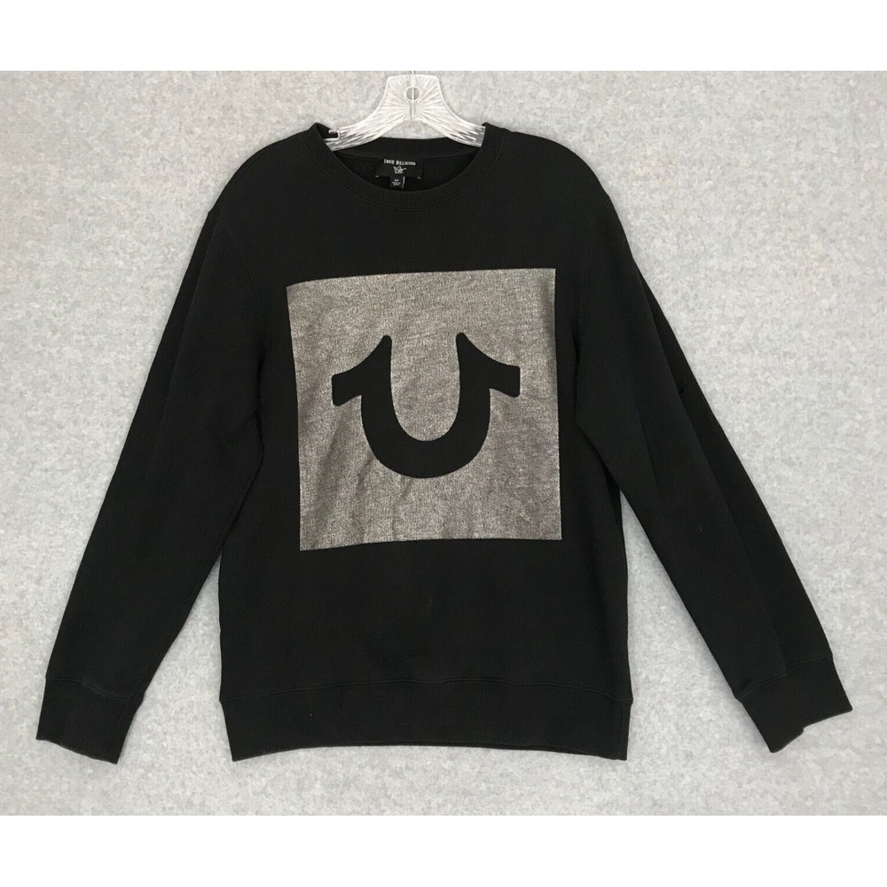 True‎ Religion Sweatshirt Mens Small Black Pullover Long Sleeve Reflective Logo